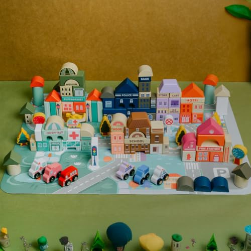 NESTA TOYS - 115 Pieces Wooden City Building Blocks | Stacking Educational Toys |Building Toys for Creative Play (3+ Years Kids) - Image 2
