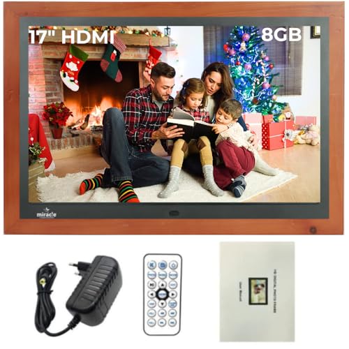 Image of MIRACLE DIGITAL 17 inch HDMI Wooden Dark Hi-Def Digital Photo Frame with Premium Mirror Finish,USB,SD Card,USB, Remote Photos Slide Show,Video in-Built 8GB Memory 2GB RAM Built-in 2 Stereo Speakers