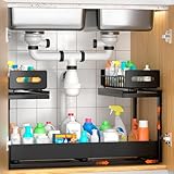 BLYLUND Organizer da cucina a 2 ripiani estraibili sotto il lavandino, con cassetti estraibili, ripiano regolabile in altezza, per organizzare il cassetto della cucina (nero)