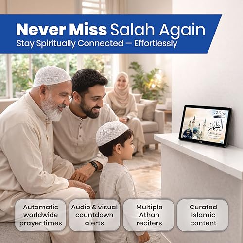 Image of Masjidal 14 inch Smart WiFi Digital Azan Clock & Islamic Prayer Frame - Automatic Worldwide Prayer & Iqamah Times, Full Quran Player, Athan Alarm, Ramadan Clock, Touchscreen Muslim Home Display, Black