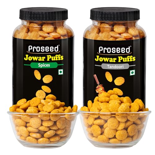 Image of Proseed Jowar Puffs (Spices & Tandoori) | 150g x 2 Packs (Total 300g) | Slow Roasted & 100% Veg | No Refined Flour, Sugar & Trans-Fat | Gluten Free, No Palm Oil | Healthy Travel Friendly Millet Snacks