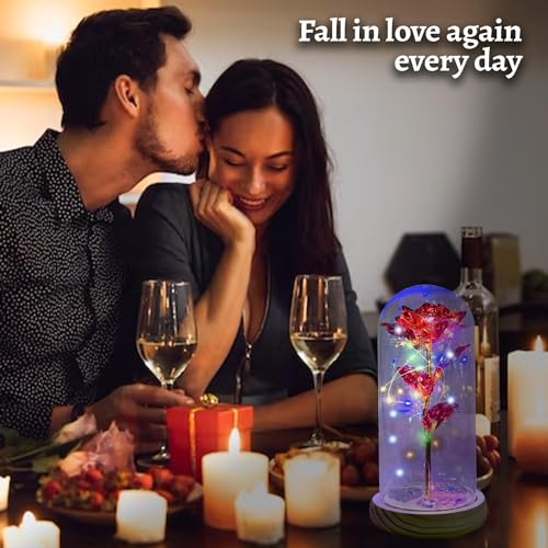 Eternal Rose with Led | Romantic Gift for Woman | Artificial Flower Beauty and the Beast | With Leds and Glass Bell | Gift Box Included | Valentine's Day, Mother's Day, Wedding | OriginalCorner® - Afbeelding 4