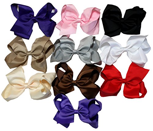 Syleia Large 6" Hair Bows With Alligator Clip Set Of 10 Grosgrain Ribbon Back To School In Style #TOP6