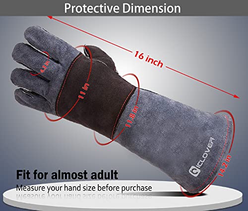 Ic Iclover Animal Handling Gloves -Snake Bite Proof Gloves Kevlar Reinforced Leather Padding Palm & Fingers For Snake Reptile Bird Handling Cat Dog Training, Anti Bite Animal Protection Gloves -16Inch #TOP1