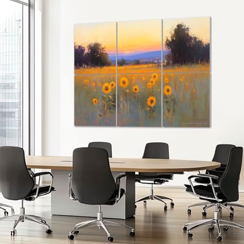 Paneles acústicos de arte 6 pack, absorción de sonido, diseño girasol, paisaje abstracto, adhesivos para estudios y oficinas 72"x48" miniatura 7