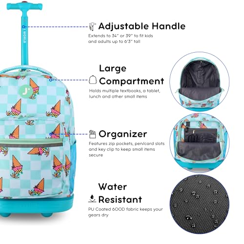Image of J World Sunrise Kids Rolling Backpack with Wheels for Girls Boys, Roller Bookbag for School, 18 x 13 x 9 Inches, Ice Cone