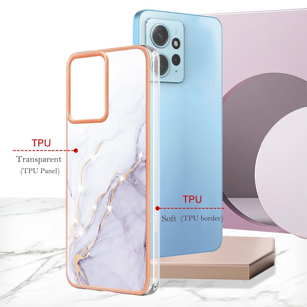 Dedux Custodia per Xiaomi Redmi Note 12 4G Cover, Custodia Gold Glitter Marmo Design Silicone Gomma TPU Ultra Flessibile Sottile Molle Case Cover(Bianco