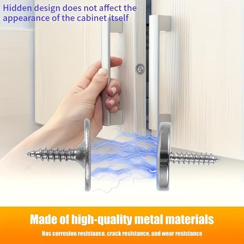 6set Invisible Magnetic Door Catches Set of 6, Metal Concealed Cabinet Catch, for Kitchen Glass Doors and Furniture Cupboards, Silver