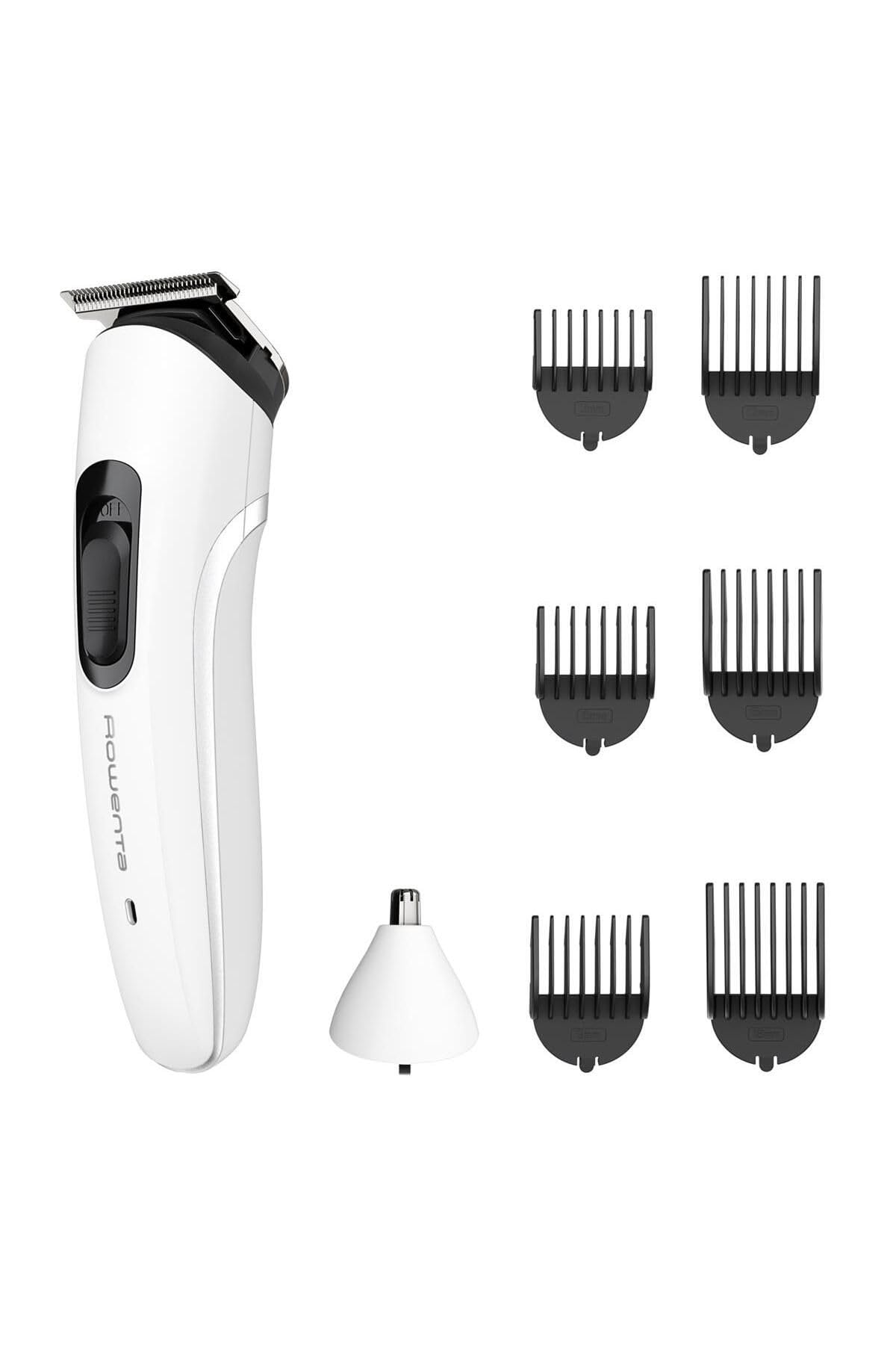 Rowenta Trim & Style 8 w 1, wielofunkcyjny trymer do brody dla mężczyzn, samoostrzące ostrza ze stali nierdzewnej, 6 stałych grzebieni, akcesoria do nosa i uszu, TN8934E0
