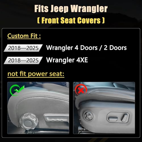 Image of GIANT PANDA Jeep Wrangler 4 Door JL 2018-2026 Front Car Seat Covers for Sahara Sport Rubicon Unlimited Willys 4xe,Customized Faux Leather - (Black)