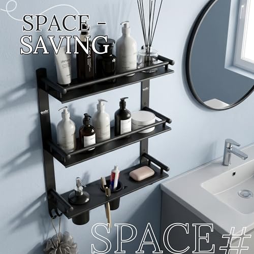 Image of GLOXY Premium Stainless Steel Bathroom Shelf with Soap Holder, Toothpaste Holder & Liquid Soap Dispenser Wall Mounted - 4 in 1 Bathroom Toiletry Organizer Set for Home, Office, Hotels & Restaurants