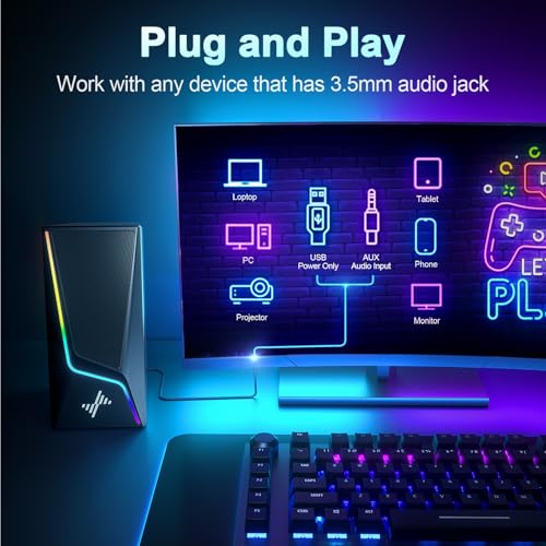 Nylavee Computer Speakers, PC Speakers with 6 Lighting Modes, USB Powered Computer Speakers for Desktop PC with 2 Bass-Boost Ports, 2 Speaker Units, and 3.5mm Aux-in for PC, Laptop, Monitor, Gaming by Nylavee - Image 5