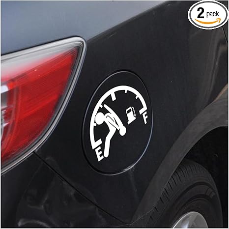 2PCS Funny Car Fuel Tank Cap Stickers, Waterproof Reflective Vehicle Vinyl High Gas Consumption Decal, Automotive Exterior Fuel Gage Empty Sign, Universal for SUV, Truck, RV (White)