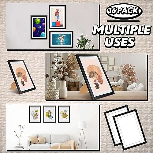 Image of Geetery 16 Pack Comic Book Frame UV Protection Magazine Picture Display Wall Mount Book Fit Current up to 6 3 /4 inch x 10 1 /4 inch Wall or Tabletop Display with Spring Clip Installed Hanger(Black (white Mat))