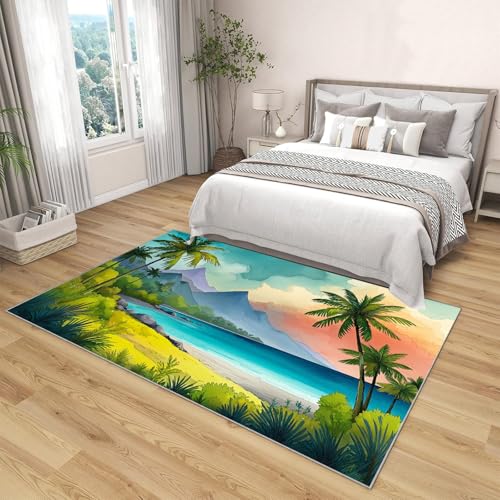 Tapis de plage aquarelle vert olive 150x210 cm lavable en machine pour salon