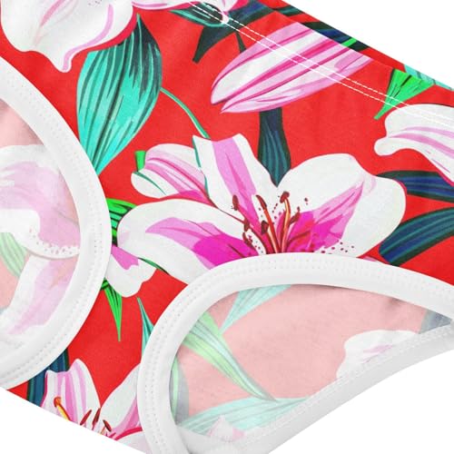 Joisal White Pink Lily Flowers Red Girl Panties Cute Girls Underwear Toddler Cotton Cartoon Undies Kids Briefs 2t4