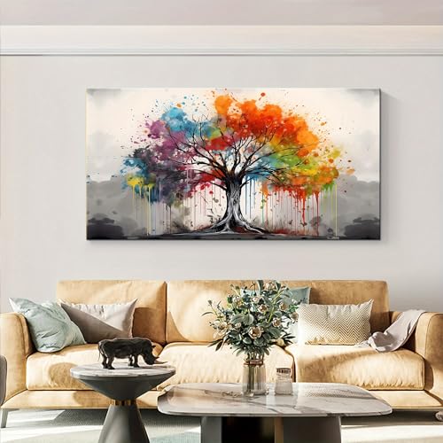 Tableau arbre rouge salon grand format design moderne