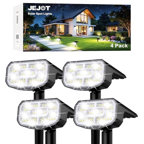 JEJOT Solar Spot Lights Outdoor Waterproof IP65,4 Pack,Cool Light,2 Lighting Modes Selectable, Solar...