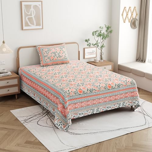Image of Skin Friendly bedsheet for Single Size Bed Cotton bedsheets, 1 Single Size bedsheet Cotton with 1 Pillow Cover | 180 TC Soft Bed Sheet Single Size
