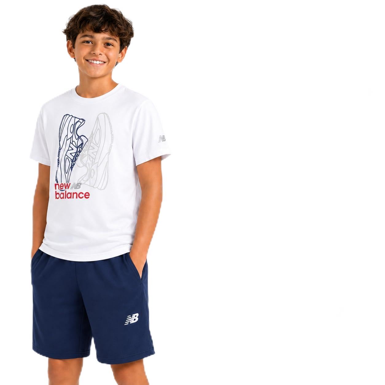 New Balance Boys 2 Piece Cotton Blend Jersey Shirt &amp; Basketball Shorts