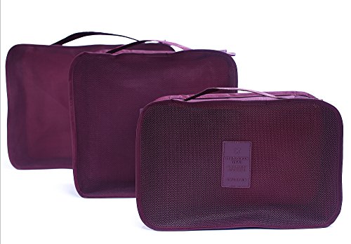 Image of 6 Sets Travel Organizers Packing Cubes Luggage Organizers Compression Pouches(Wine red)