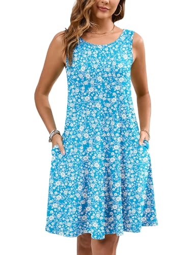 Image of Heymoments Women's Summer Dresses Sleeveless Casual Fashion Loose Swing Button Down Beach Dress with Pockets