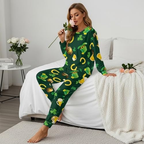Image of Women's Pajamas Set Soft 2 Piece Loungewear Long Sleeve Pj Set Matching Sleepwear with Pockets for Women Plus Size