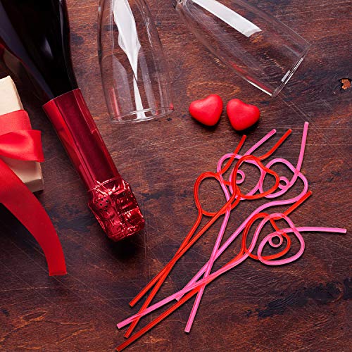 40 pitillos plásticos en forma de corazón rojos y rosados miniatura 7