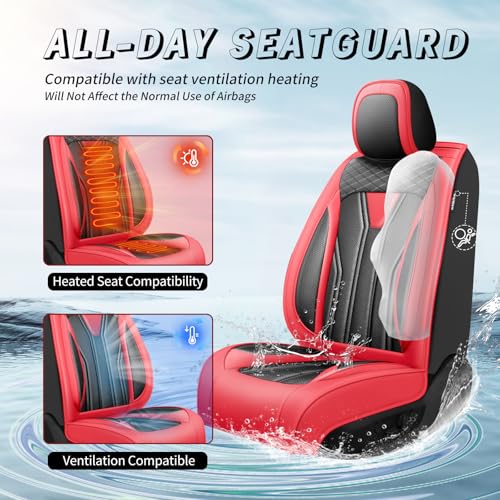 Image of Car Seat Covers Compatible with Chevy Equinox 2011-2026, Premium Leather Breathable, Wear Resistant, Airbag Compatible, All-Weather Protection & Full Coverage, 2 Front Seat Red&Black