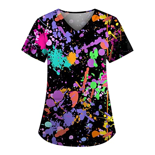 OIOLOYJM Printed Scrub Tops Women Short Sleeve V Neck Plus Size Scrubs for Womens Nursing Uniforms Shirts with Pockets