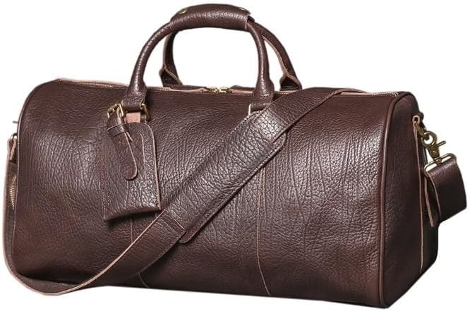 Men's Hand Held Fitness Bag Cowhide Single Shoulder Cross Body Strap with Shoe Pocket for Business Trips Travel