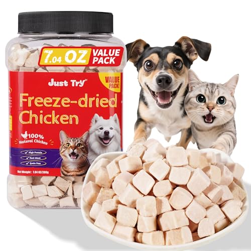Just Try 7.04 oz Freeze Dried Chicken Cat & Dog Treats Food Topper Raw Single Ingredient High Protein Grain Free Healthy Dog Training Treats