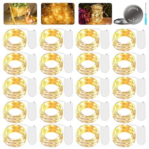 20 Stück LED Lichterkette Batterie, 2M 20er LED Kupfer Drahtlichterkette Lichterkette Batteriebetrieben IP65 Wasserfest Fairy Light für Party Weihnachten Hochzeit Beleuchtung Deko