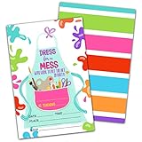 NYCTUG Art Painting Colorful Birthday Invitation(4' X 6'), Dress For A Mess,Paint Craft Birthday Double-Sided Party Invites- 20 Invitations With Envelopes-Party Supplies-A13