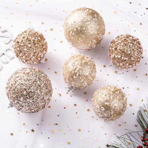 ChrisWish 12CT Christmas Ball Ornaments, Champagne Christmas Ball Decorations Shatterproof Plastic Hanging Pearl Balls for Holiday Party(70mm/2.76") - image 3