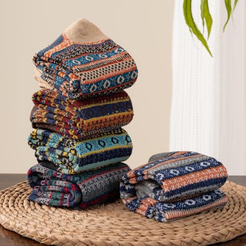 Image of Wool Socks 5 Pairs Thickened Warm Winter Socks Cozy Gifts for Women Christmas Warmth Socks