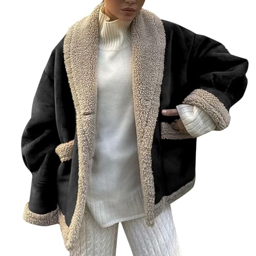 Women's Long Sleeve Oversized Sherpa Fleece Jacket With Cozy Stylish Winter Coat For Casual Wear Warm Outerwear