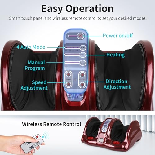 Image of Foot Massager with Heat, Shiatsu Foot Massager for Circulation and Pain Relief and Heat Therapy, Ankle, Calves and Feet Massage with Deep Kneading Rolling, Gifts for Women Men Mother Father (RED)