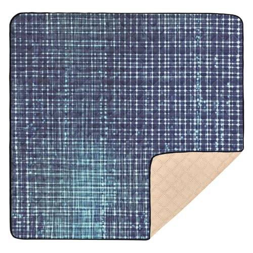 Kigai Blue Plaid Baby Play Mat for Floor and Playpen 50x50 inch Non-Slip Baby Activity Playmat Waterproof Foldable Crawling Mat for Infants Toddlers