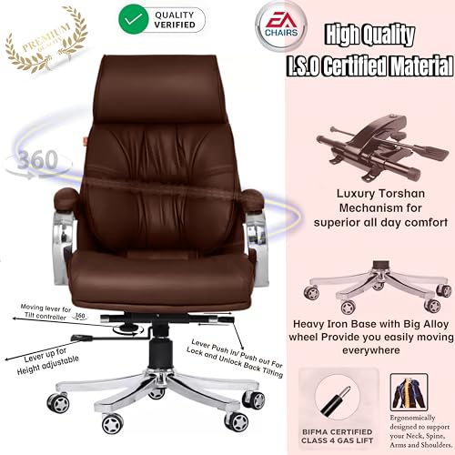 Image of S-91 PRO Browns Iran Arms /Luxury Comfort of Torshan Mechanism Victory Ergonomic Leatherette Executive High Back Revolving Desk Office Chair