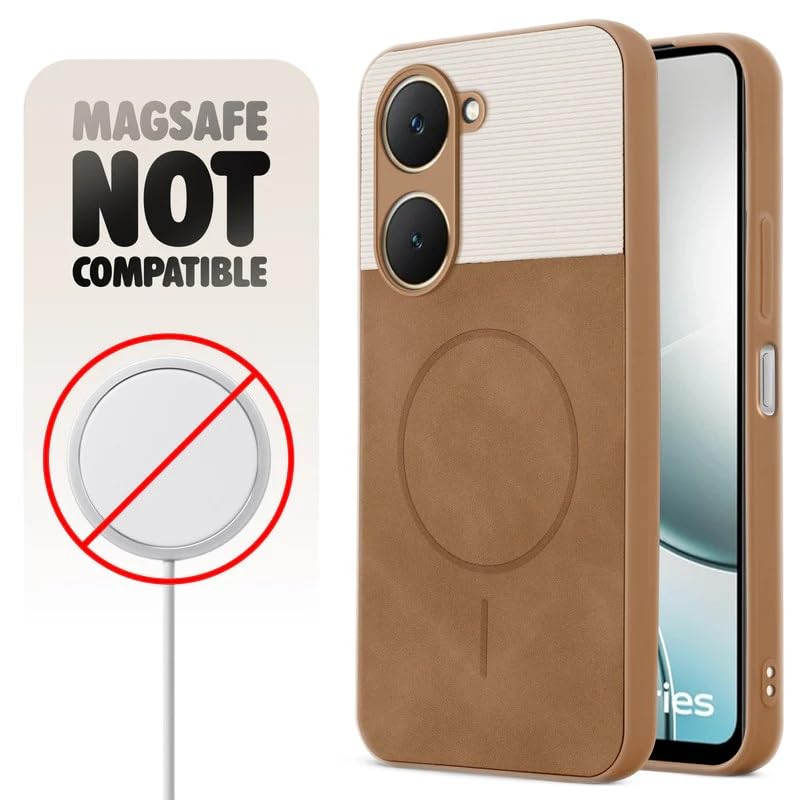 Image of Bintage case Macc-Safe Design Hard Light Weight Back Case | Soft Border Camera Protect | Dual PU Leather Finish Back Cover Compatible for Vivo Y03 /Vivo Y18 / T3 Lite - White & Brown