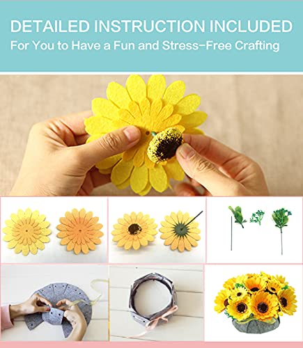 Image of BAZIMA ALICE DIY Felt Flower Art Craft Kit, Sunflower Pot Bonsai Kit for Beginners, Floral Gifts, Arrange Pre-Cut Flowers and Foliage