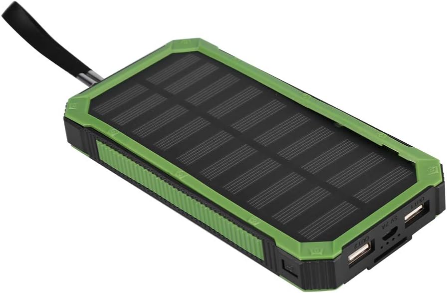 Banco de Energía Solar Cargador Solar Portátil de 20000 MAh para Tabletas de Teléfonos Celulares Cargador de Batería de Respaldo Externo USB Doble con Linterna LED para Emergencia Cámping(Verde)