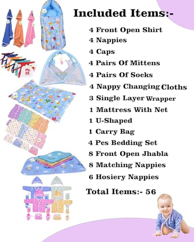 Image of Toddylon Flat Bed 56 in 1 Baby Products All New Born Combo (Multicolour, 0-6 Months)