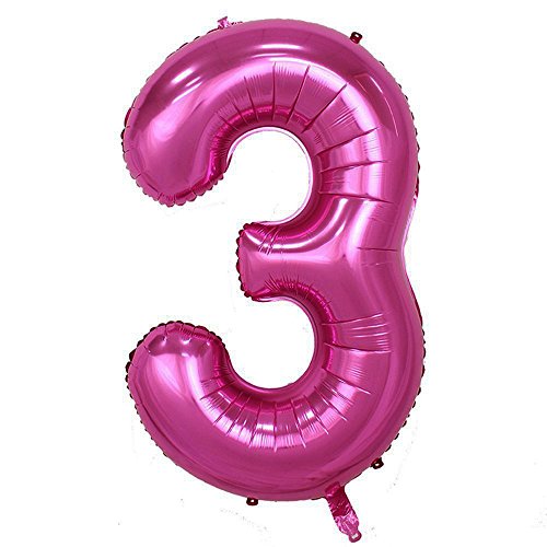 Langxun 40inch Pink Number 3 Foil Number Balloons for 3 Year Old Birthday Party Supplies and Birthday Decorations and Birthday Photo Booth Props