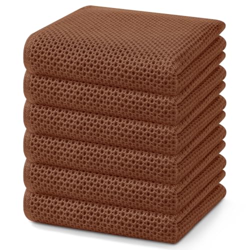 Image of Homaxy 100% Cotton Waffle Weave Kitchen Dish Towels 6-Pack, Caramel | 13 x 28 Inches, Ultra Soft Absorbent Dish Towels, Quick Drying Cleaning Towels