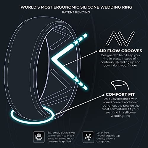 ThunderFit Men's Silicone Wedding Rings, Step Edge Breathable Rubber Engagement Bands 8.7mm Wide 2.5mm Thick - 1/4/7 Variety Multipack (4 Black Rings - Size 9.5-10 (19.8mm))