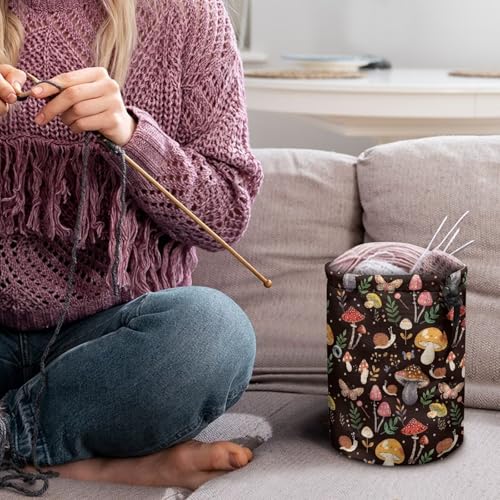 Image of Sellikakes Mushroom Yarn Bag, Small Crochet Bag Organizer, Drawstring Yarn Storage Knitting Bags, Portable Mini Yarn Holder for Crocheting Project