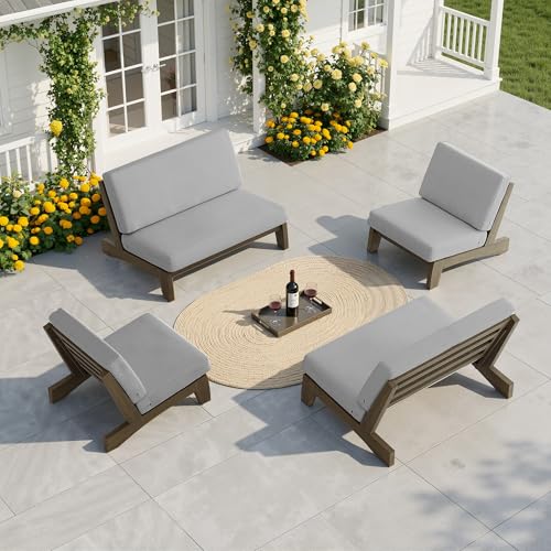 Image of Pia Ricoo 4 Piece Patio Furniture Sets, Outdoor Furniture with 2 Chairs & Coffee Table, Patio Conversation Set for Backyard, Deck, Lawn, Gray