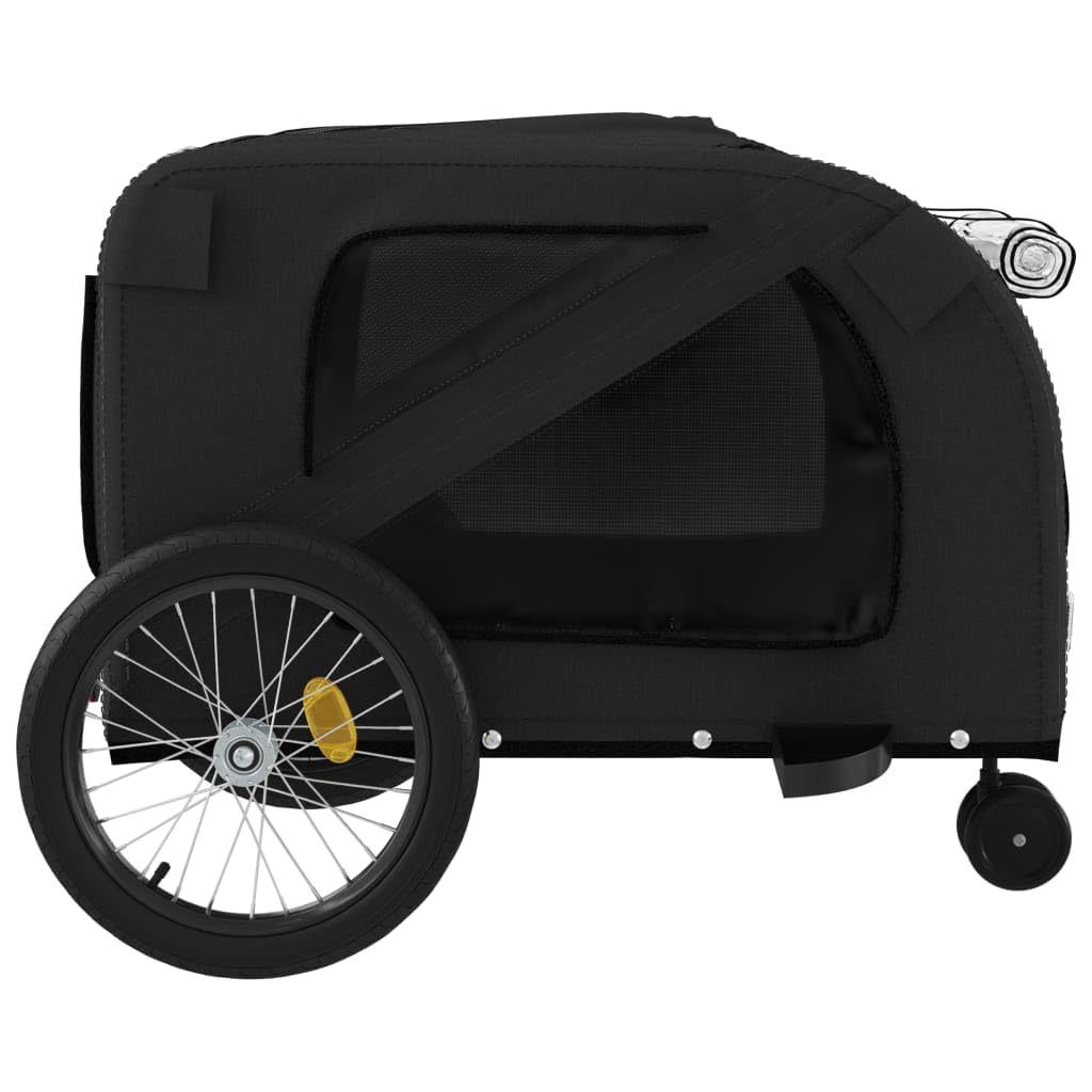 Rimorchio Bici per Cani e Gatti Nero Grigio in Tessuto Oxford e Ferro Portatore Pieghevole con Ventilazione Finestra Elementi Riflettenti e Bandiera
